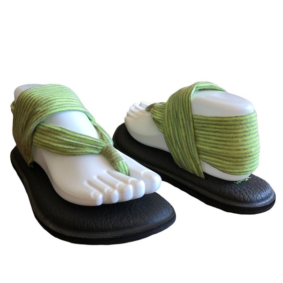 Sanuk Yoga Sling Sandals Grey Green Stripes 7 - Picture 1 of 9